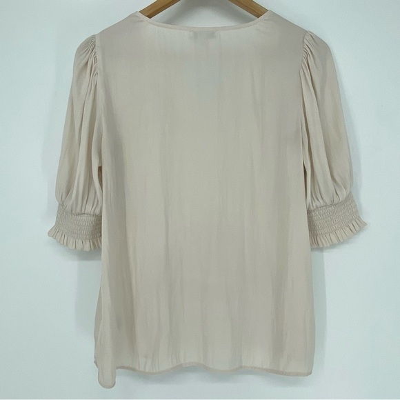 Maison D’Amelie Paris Champagne Cream Smocked Puff Sleeve Blouse Women’s Medium - Picture 10 of 12